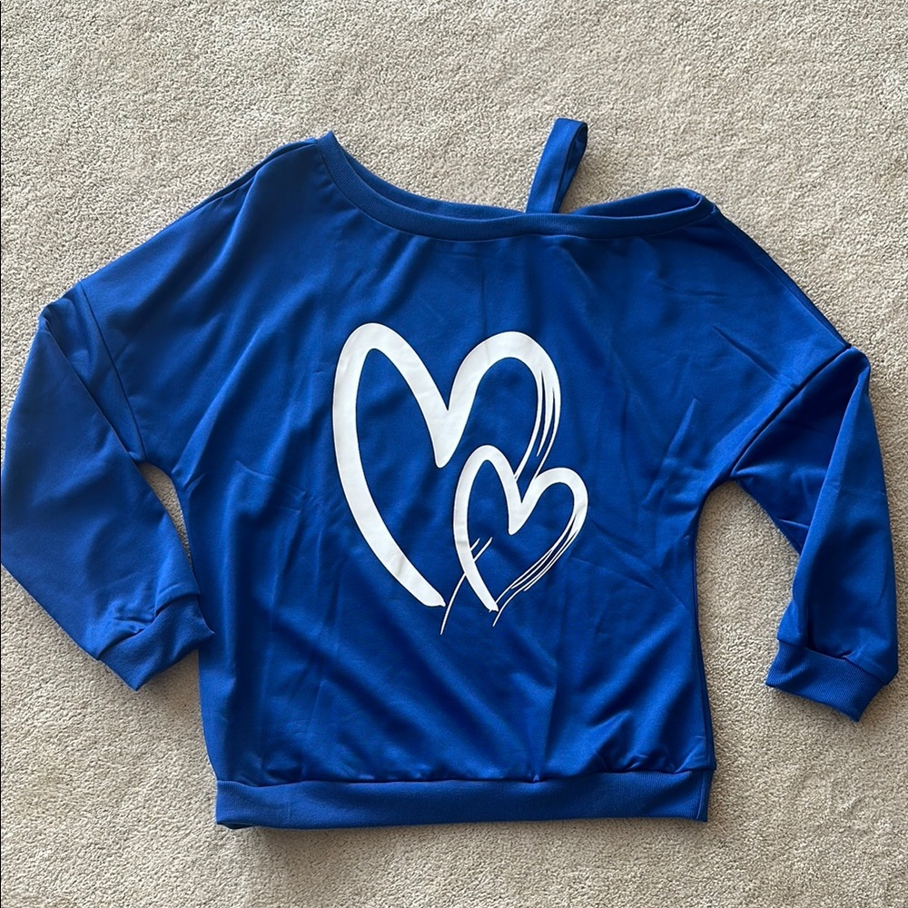 NWOT SHEIN Blue Off-Shoulder Top with Heart Design